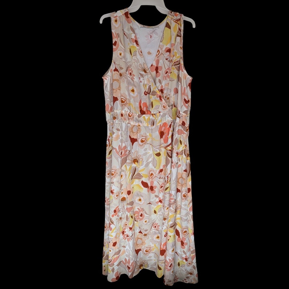 Susan Graver St Tropez Maxi Dress Women XLP Sand Multi Floral Sleeveless A687848